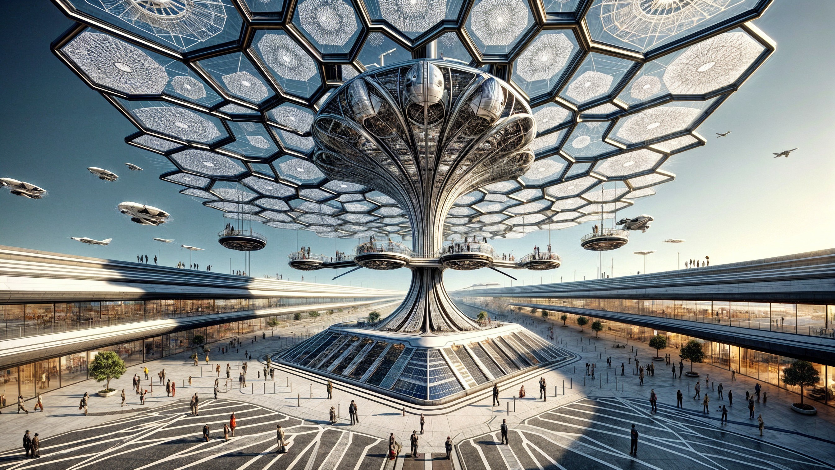 Futuristic Urban Landscape with Tree-like Structure