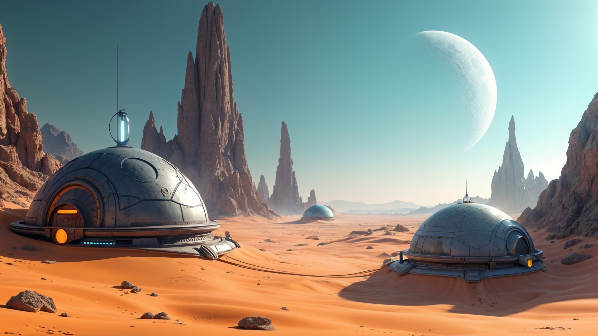 Futuristic Desert Landscape with Dome Structures