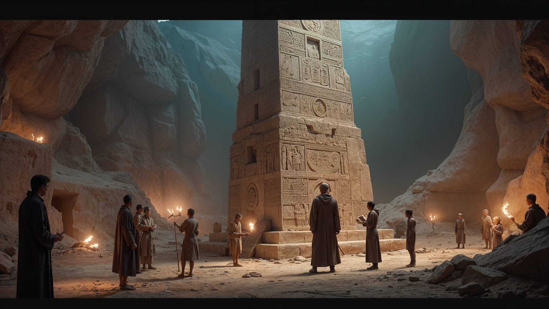 Ritual Gathering Around Ancient Stone Monument