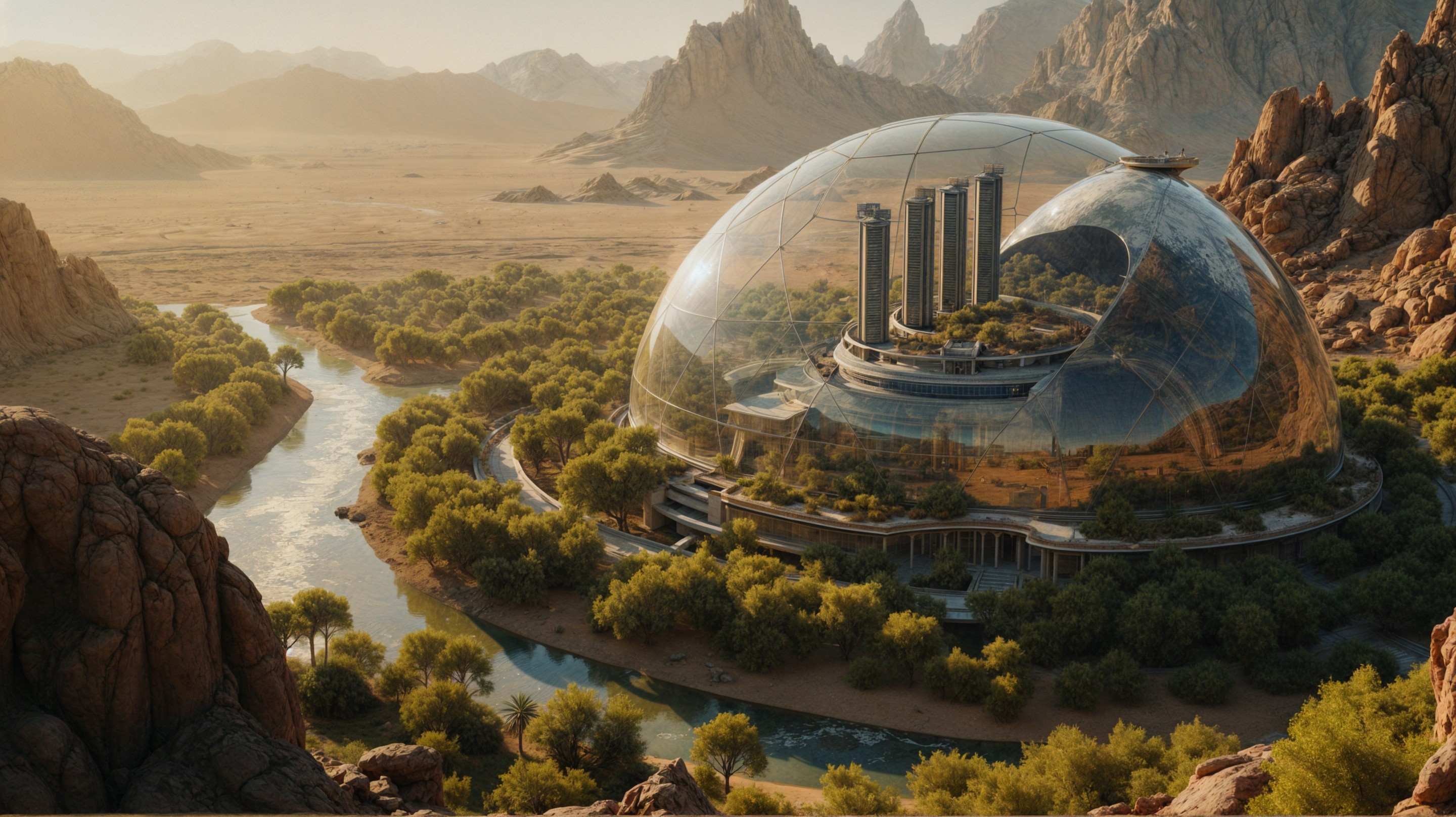 Futuristic Dome Structure in Desert Landscape