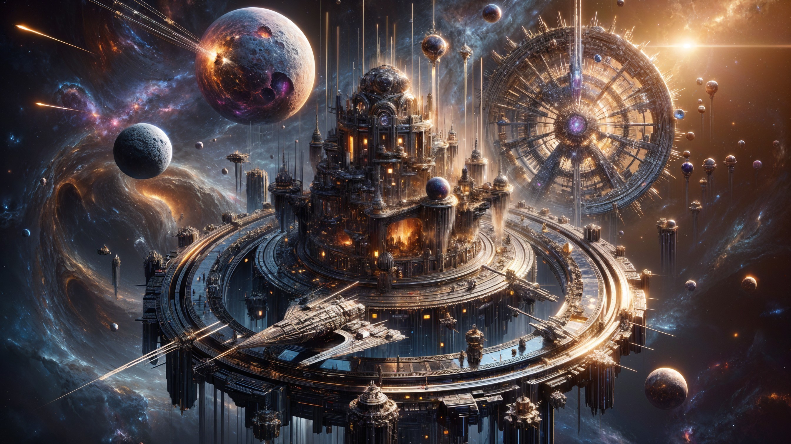 Futuristic city on circular structure in cosmic setting