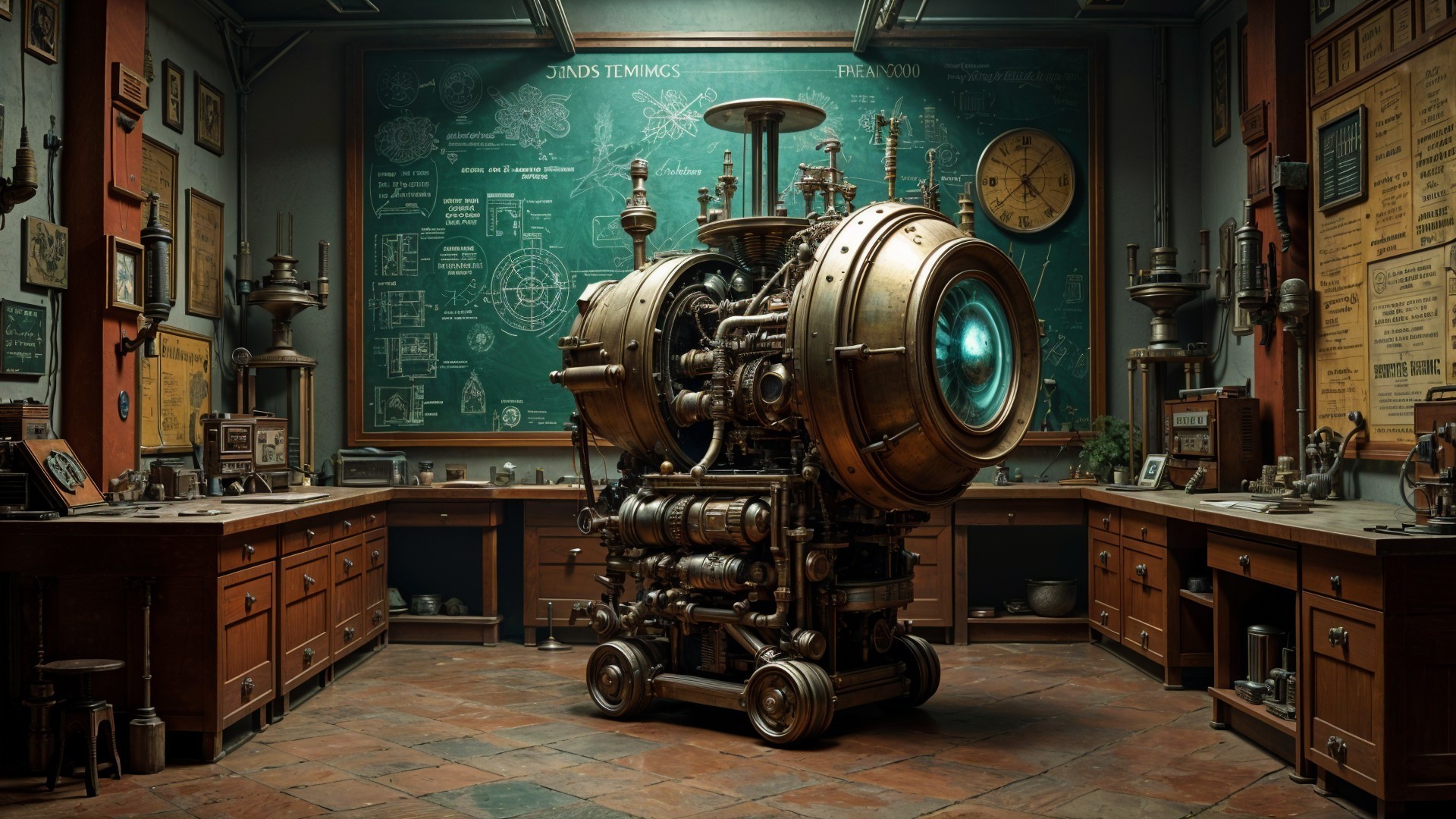 Intricate Steampunk Apparatus in Vintage Workshop