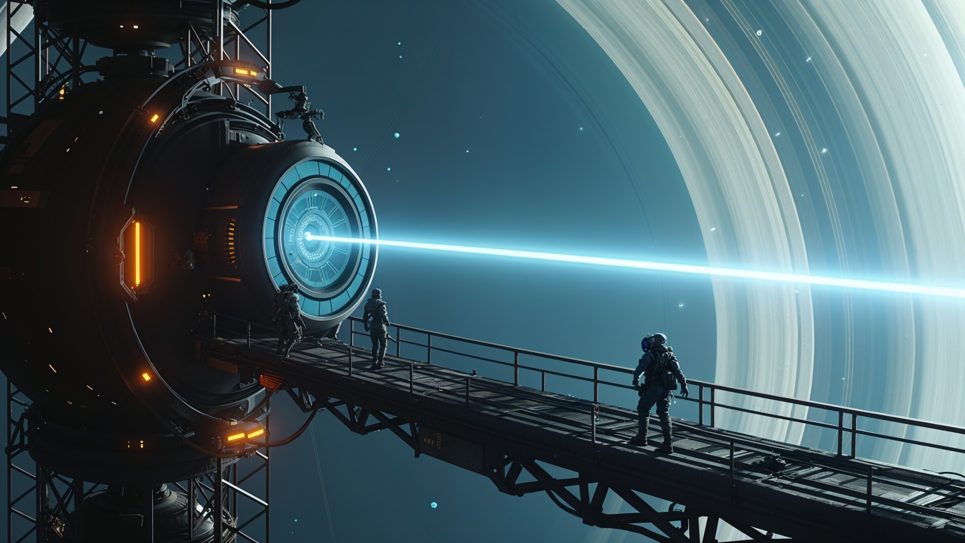 Futuristic Space Scene with High-Tech Structure and Planet