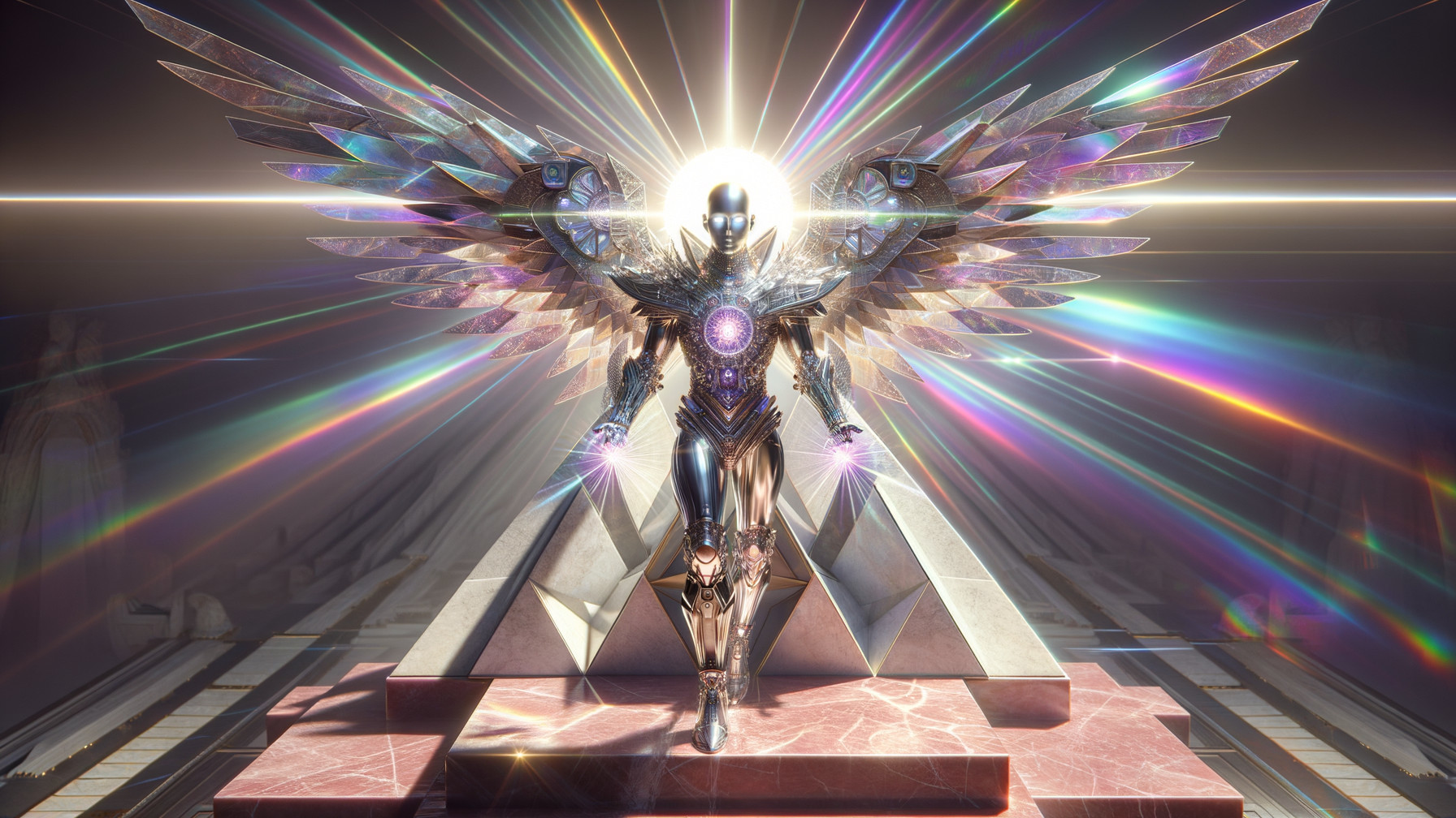 Majestic Figure on Pyramid with Iridescent Wings