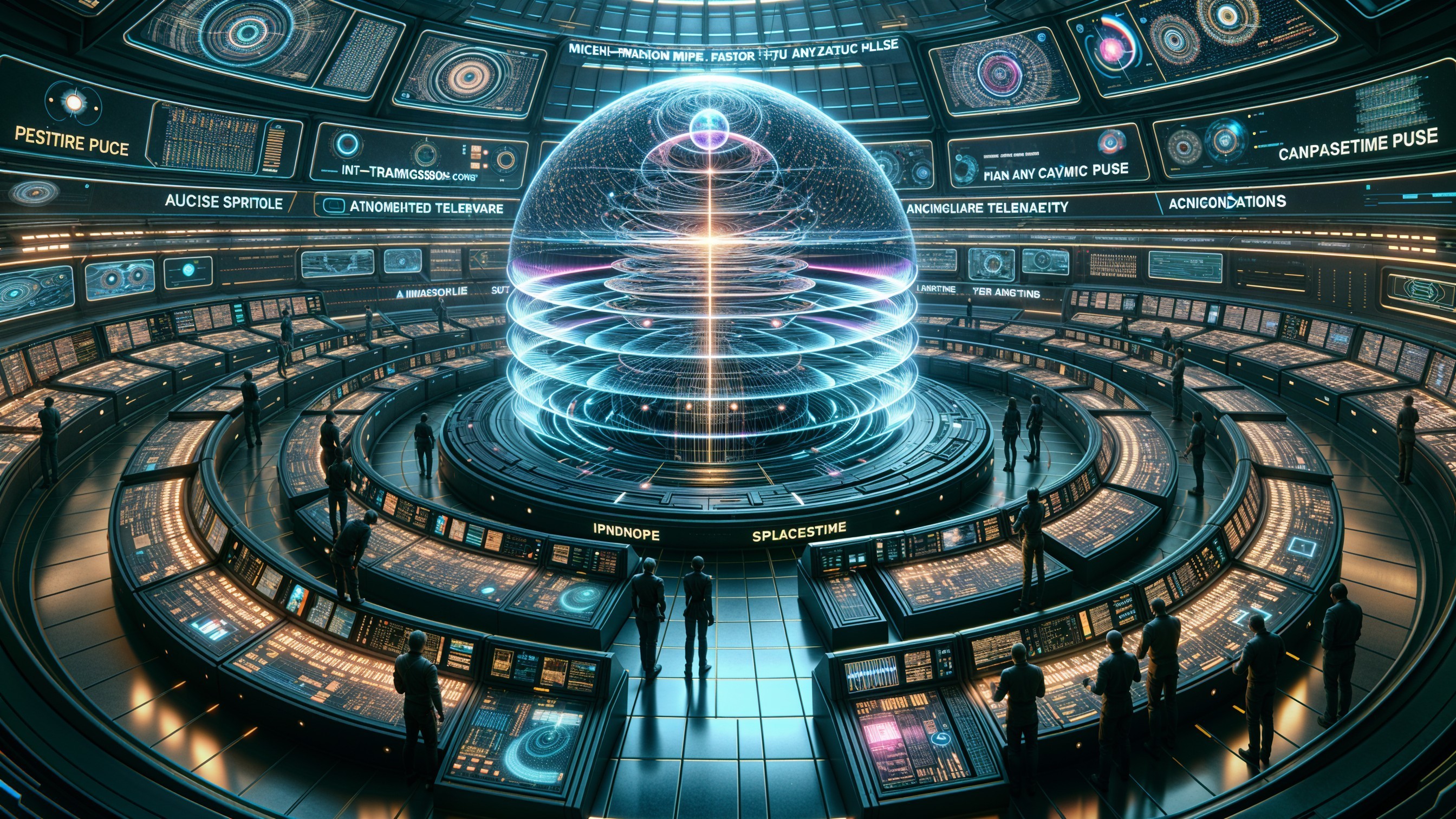 Futuristic control room with holographic technology displays
