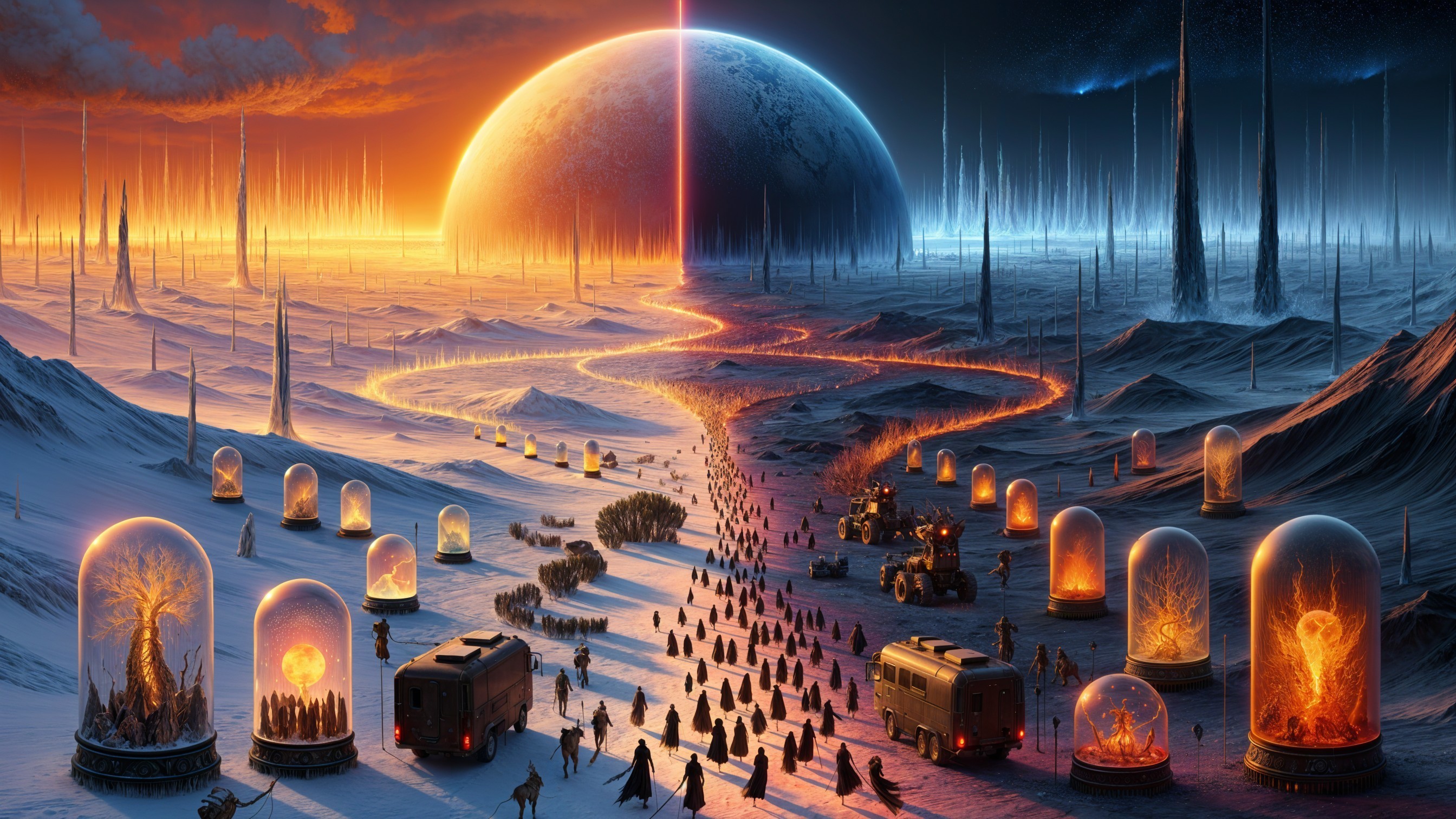 Futuristic Landscape with Giant Planet and Pathway