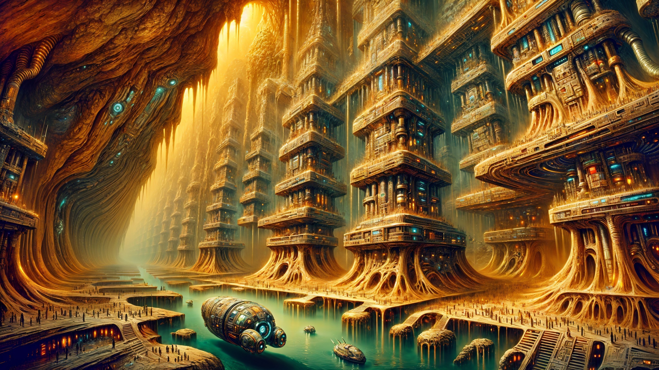 Futuristic Landscape with Organic Structures and Waterway