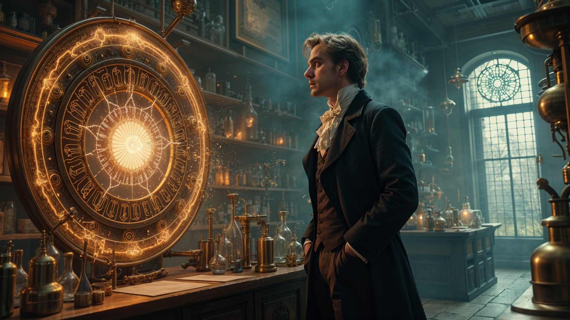 Alchemical Laboratory with Vintage Suit and Astrological Wheel