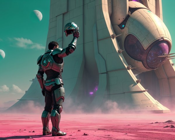 Astronaut in Futuristic Suit in Alien Landscape