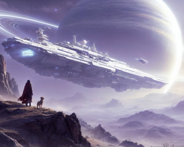 Alien World with Mountains and Gas Giant Planet