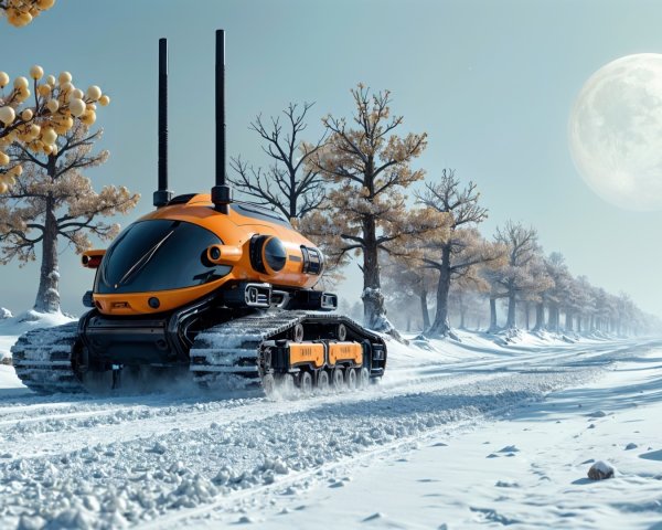 Futuristic Robotic Vehicle in Snowy Landscape