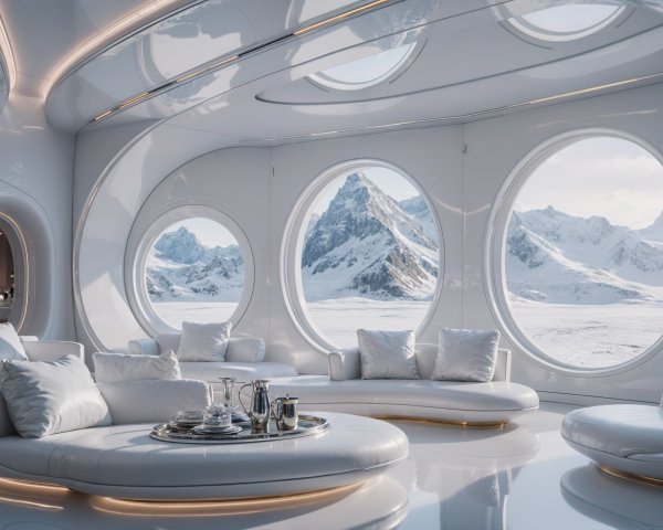 Modern Minimalist Interior with Mountain View