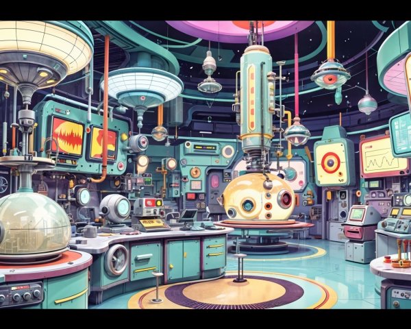 Futuristic Laboratory with Retro Gadgets and Screens