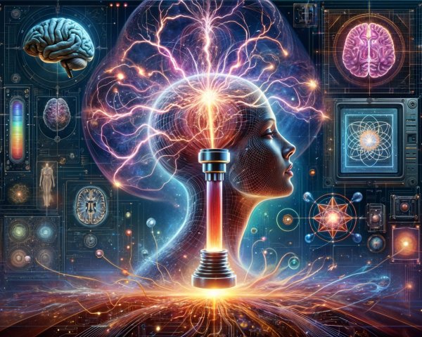 Profile of a Woman with Illuminated Brain and Neurons