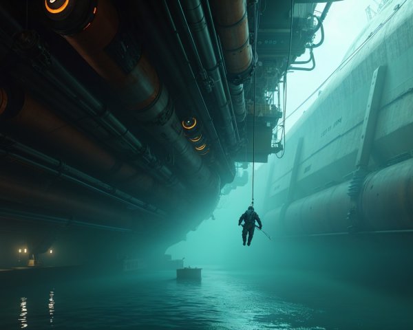 Futuristic Underwater Setting with Industrial Structures