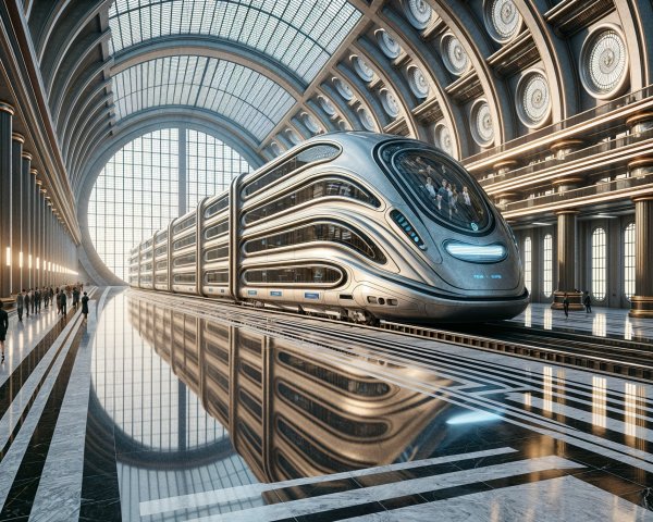 Futuristic Train Station with Sleek Design Elements