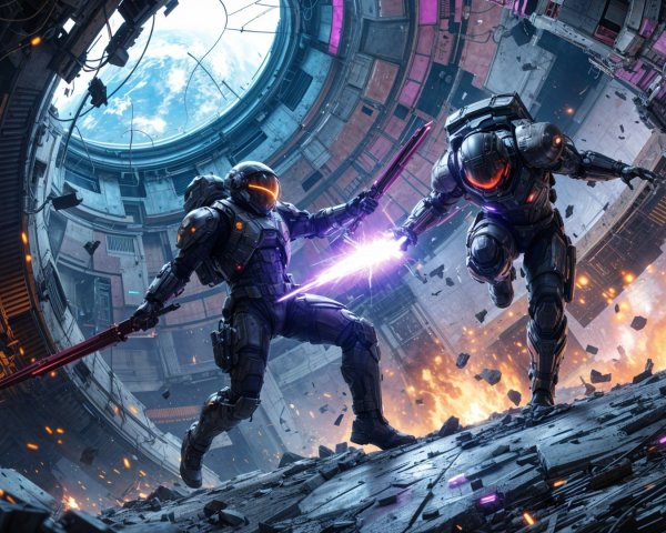 Armored Warriors Battle in Futuristic Sci-Fi Setting