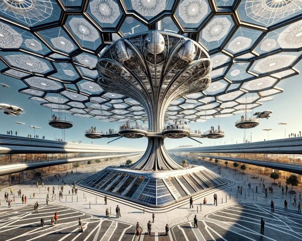 Futuristic Urban Landscape with Tree-like Structure