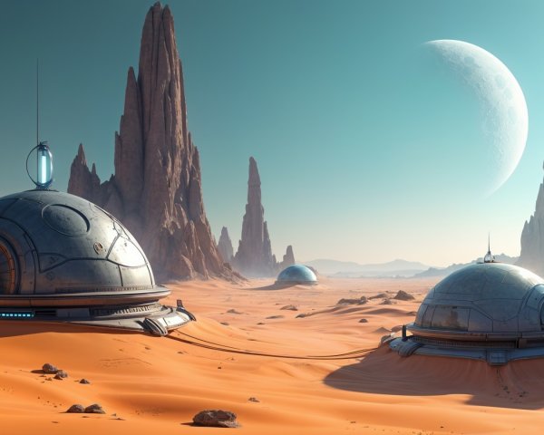 Futuristic Desert Landscape with Dome Structures