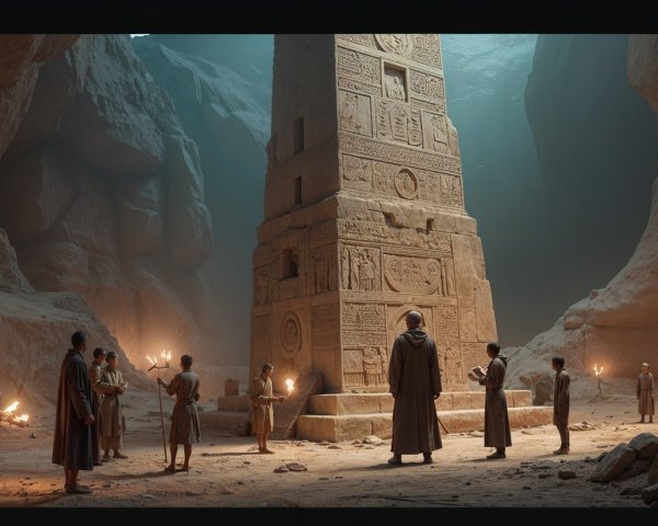 Ritual Gathering Around Ancient Stone Monument