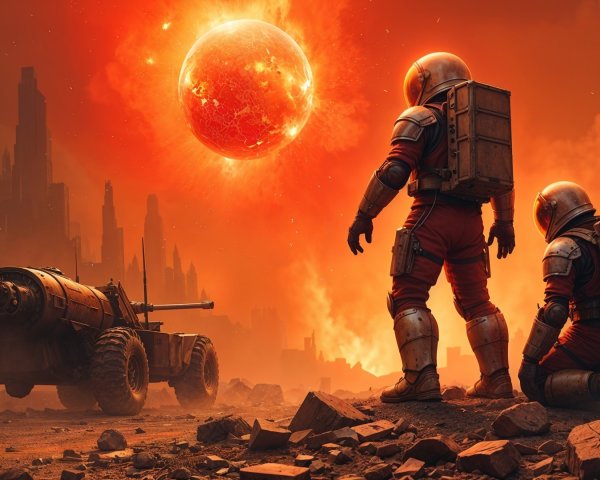Astronauts in Futuristic Suits in Orange Landscape