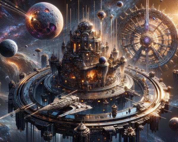 Futuristic city on circular structure in cosmic setting
