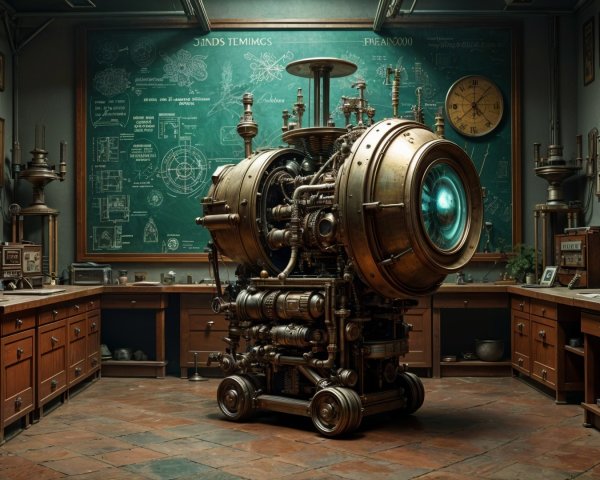 Intricate Steampunk Apparatus in Vintage Workshop