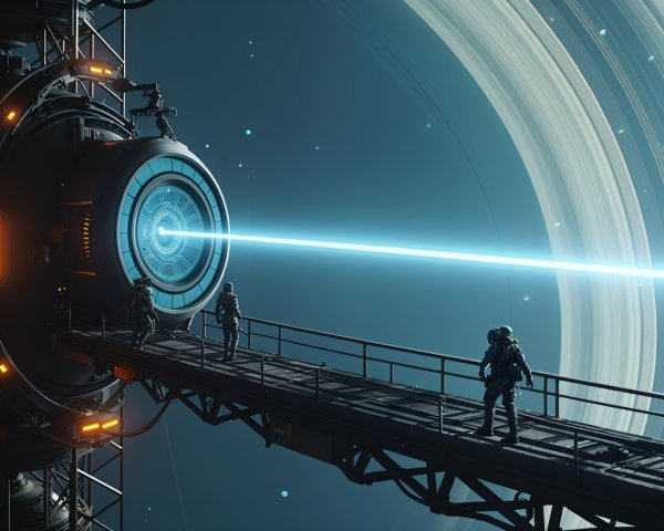 Futuristic Space Scene with High-Tech Structure and Planet