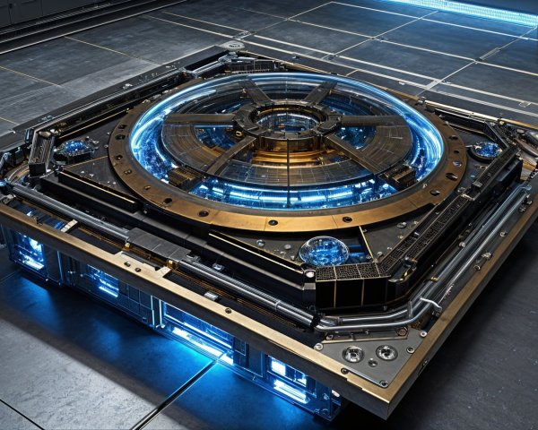 Futuristic high-tech device with transparent top and glow