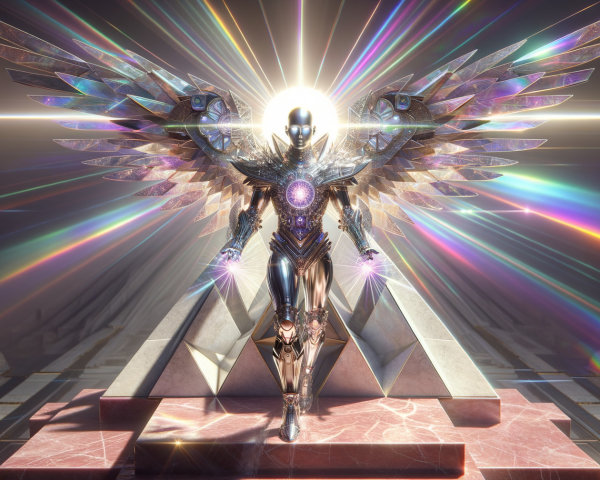 Majestic Figure on Pyramid with Iridescent Wings