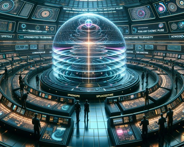 Futuristic control room with holographic technology displays