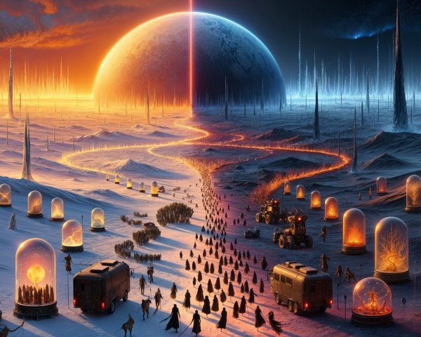 Futuristic Landscape with Giant Planet and Pathway