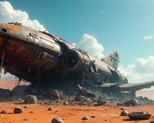 Abandoned Spaceship on Orange Desert Landscape