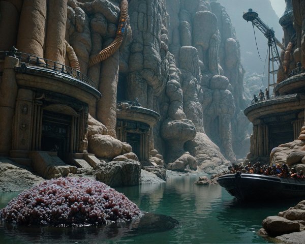 Ancient City Rendered in Slot Canyon with Structures