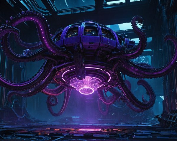 Mechanical Octopus Creature in Futuristic Setting