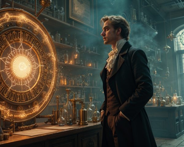 Alchemical Laboratory with Vintage Suit and Astrological Wheel