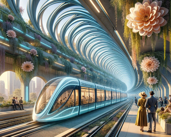 Futuristic Train Station with Nature-Inspired Design