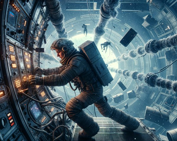 Astronauts in Futuristic Spacecraft with Control Panels