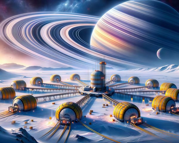 Panoramic Alien Landscape with Ringed Planet and Base