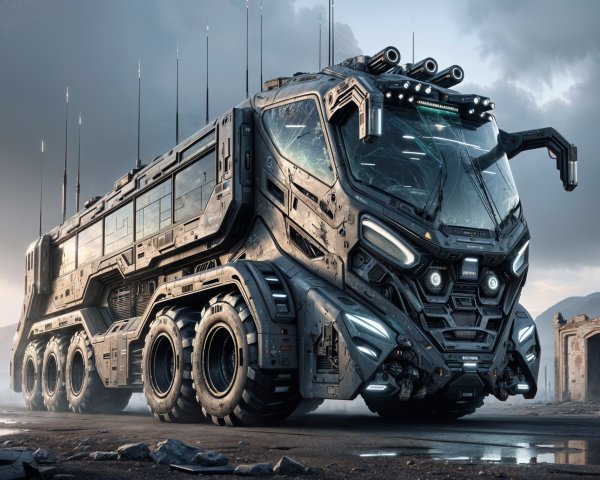 Futuristic Armored Vehicle in Post-Apocalyptic Setting
