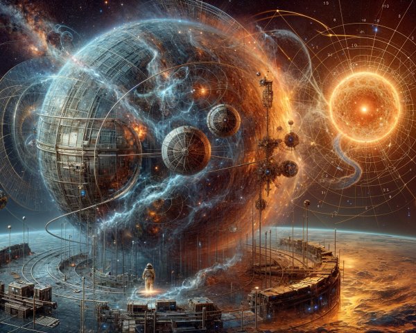 Futuristic Planet with Intricate Structures and Gas Clouds