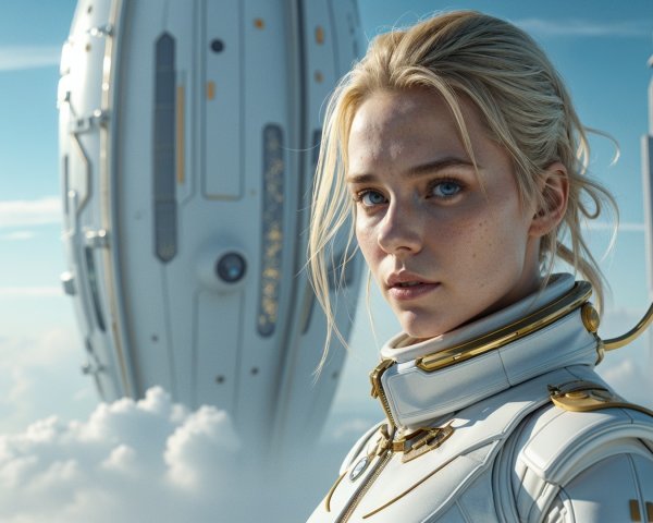 Futuristic Cloud Scene with Confident Space Explorer