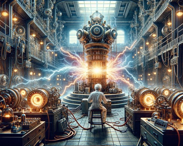 Steampunk Laboratory Interior with Scientist and Machinery