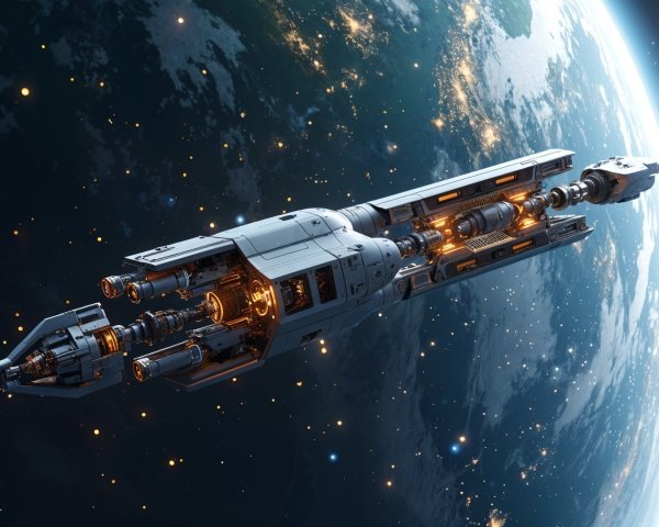 Futuristic Spacecraft with Earth in Background