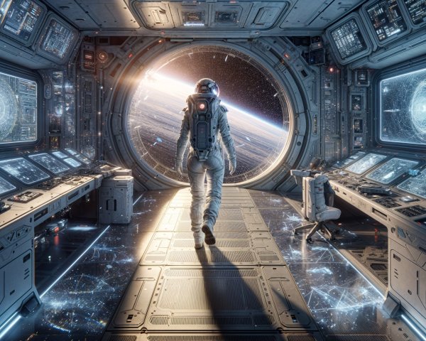 Astronaut in Spacecraft Viewing Colorful Planet