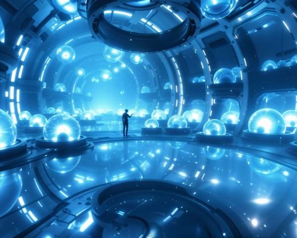 Futuristic Laboratory with Glowing Energy Displays