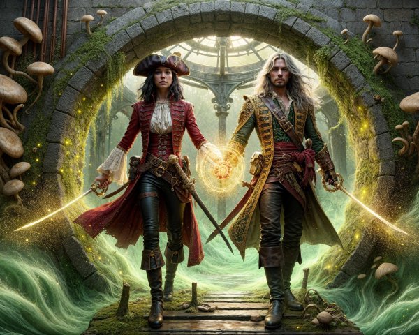 Pirates in a Mystical Archway Surrounded by Magic
