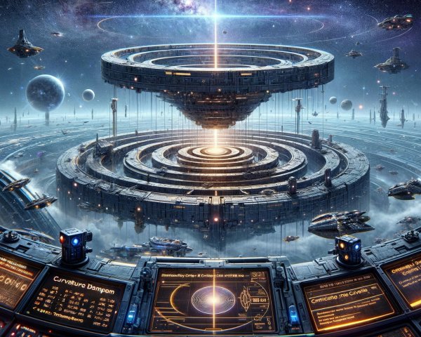 Futuristic Space Station with Circular Structures and Light