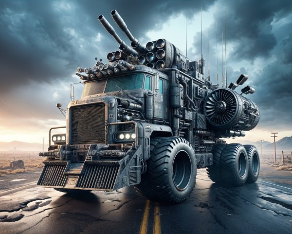 Heavily-Armored Truck in a Desolate Landscape