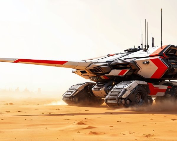 Futuristic tank in a desert landscape with advanced design